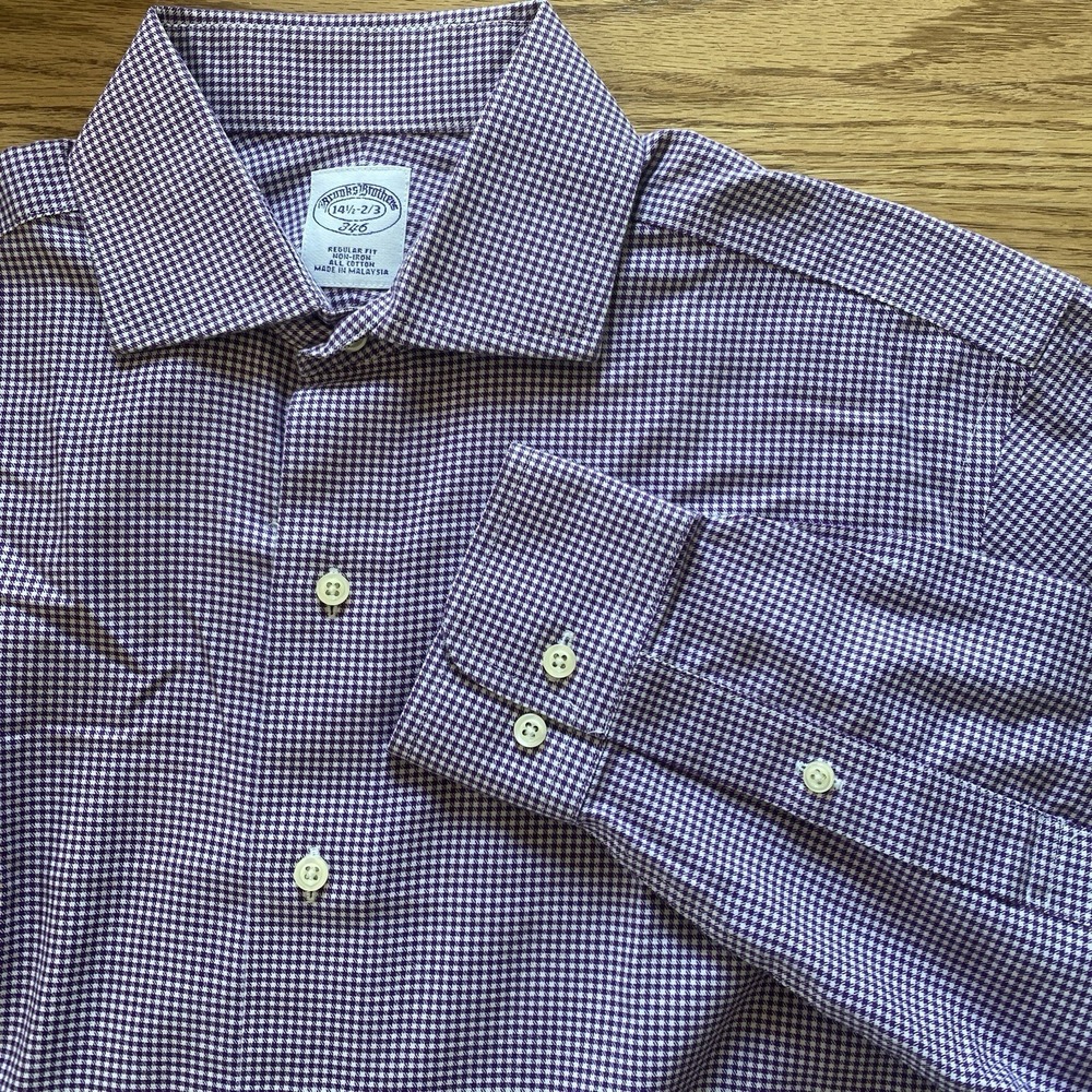 Brooks Brothers 346‎ Regular Fit Dress Shirt Mens 14.5 2/3 Gingham Non Iron